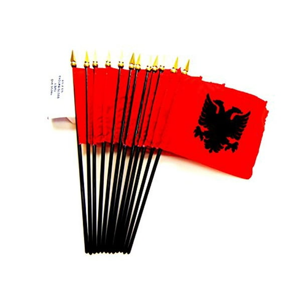 Albania 4"x6" Flag Desk Set Table Stick Gold Base